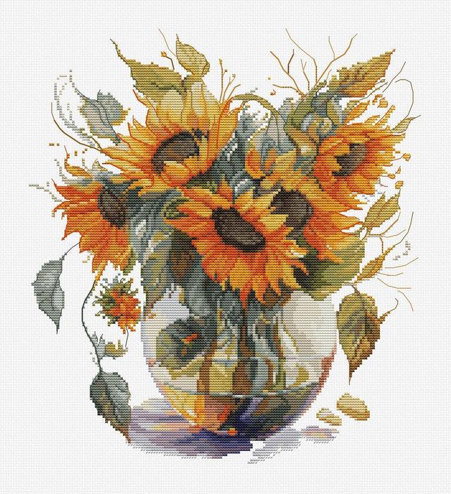 Cross Stitch Kit Luca-S - B7025, Vase with Sunflower Cross Stitch Kits - HobbyJobby