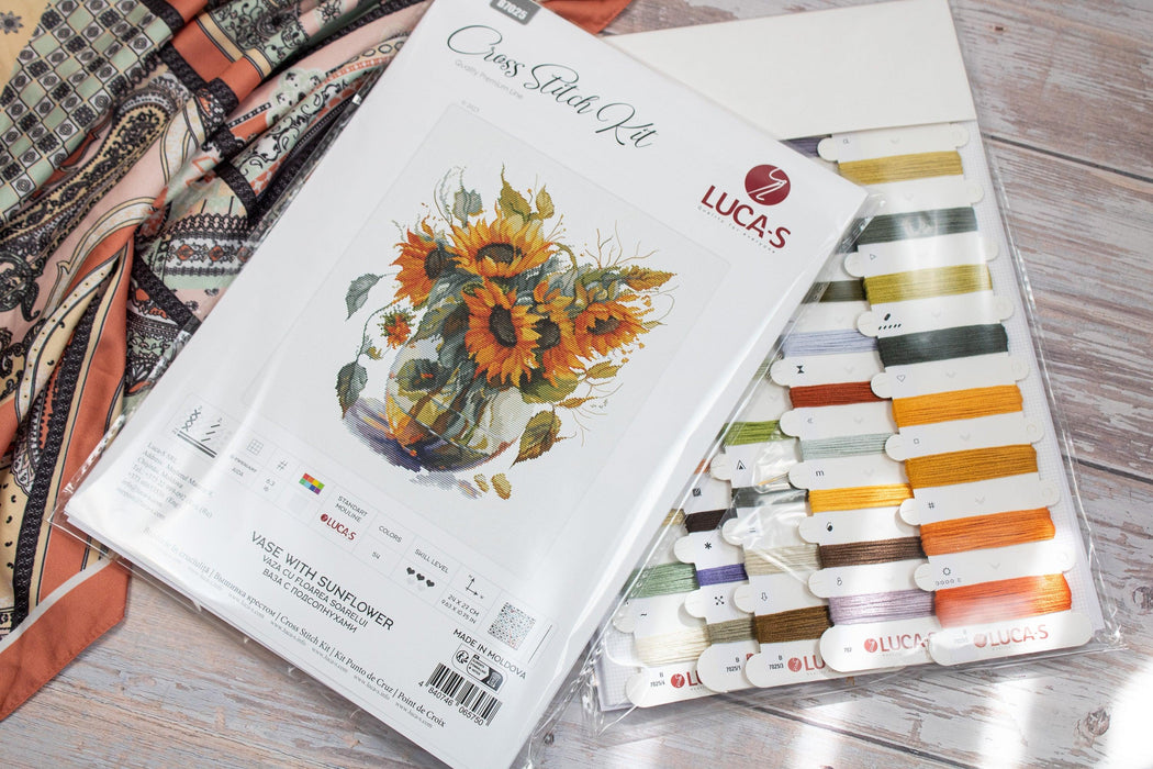 Cross Stitch Kit Luca-S - B7025, Vase with Sunflower Cross Stitch Kits - HobbyJobby