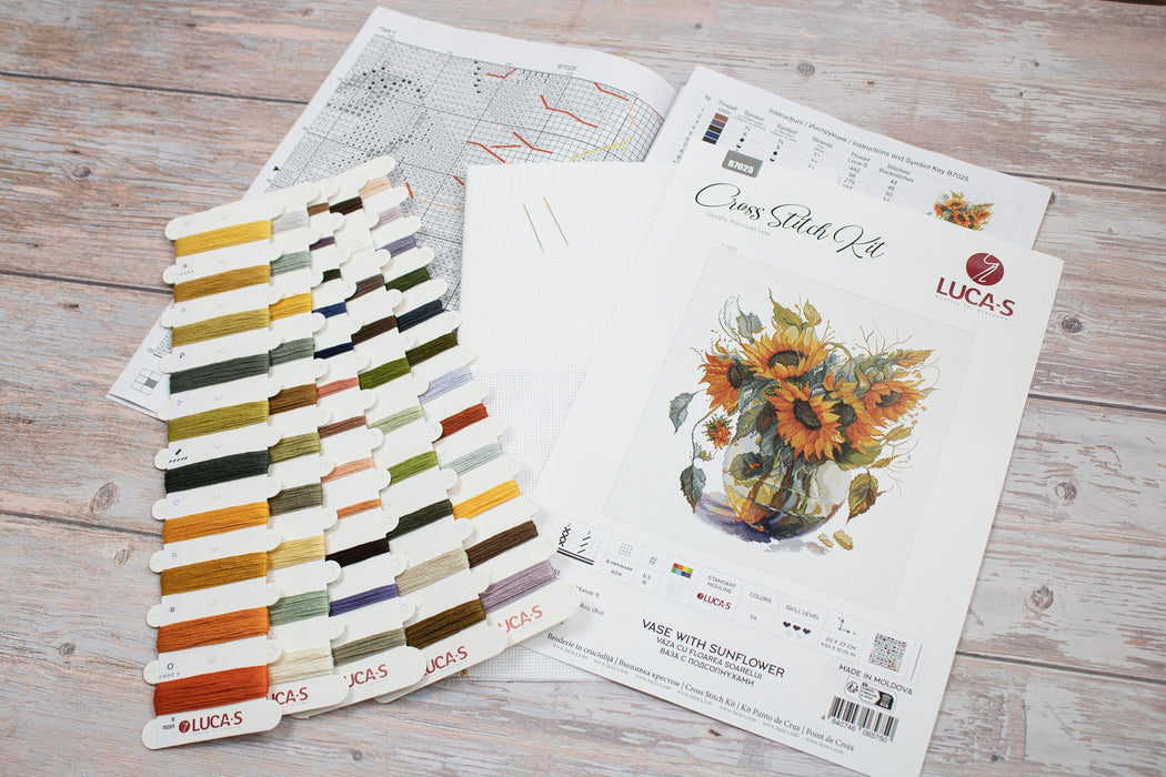 Cross Stitch Kit Luca-S - B7025, Vase with Sunflower Cross Stitch Kits - HobbyJobby