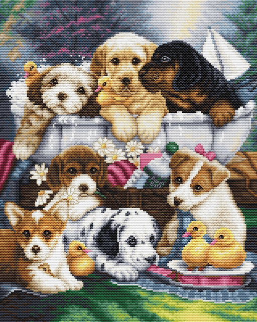 Cross Stitch Kit Luca-S - Bath Time Pups, BU5025 Cross Stitch Kits - HobbyJobby