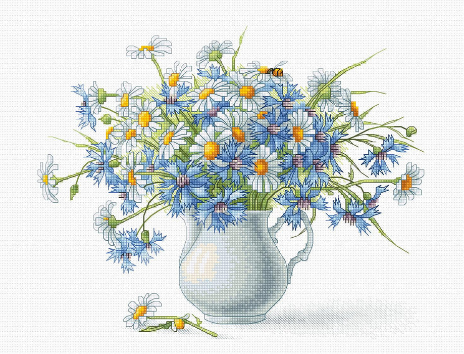 Cross Stitch Kit Luca-S - Cornflowers and Chamomile Vase, B2275 - Luca-S