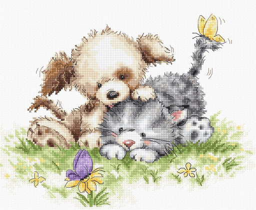 Cross Stitch Kit Luca-S - Dog and Cat with Butterfly - HobbyJobby