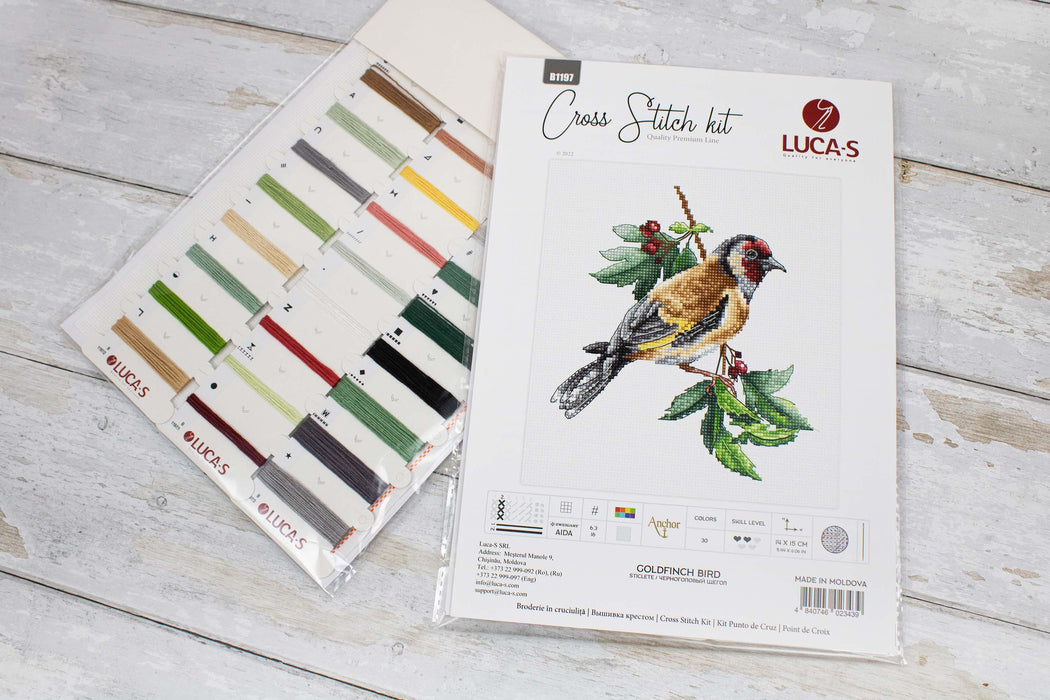 Cross Stitch Kit Luca-S - Goldfinch bird, B1197 Cross Stitch Kits - HobbyJobby