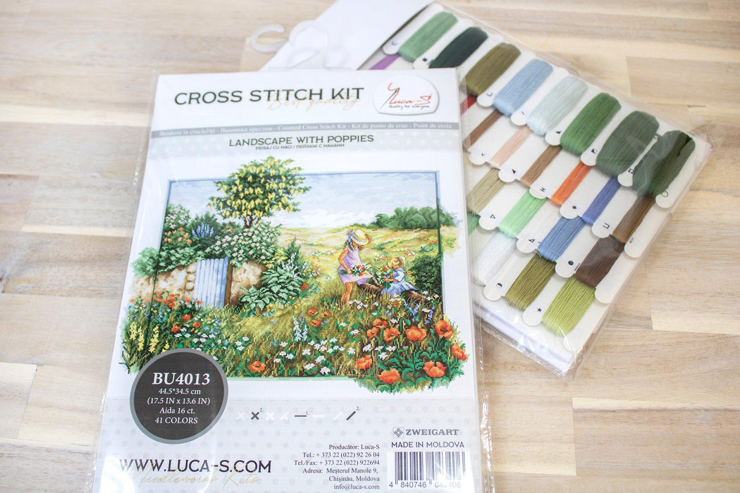 Cross Stitch Kit Luca-S - Landscape with poppies, BU4013 - HobbyJobby