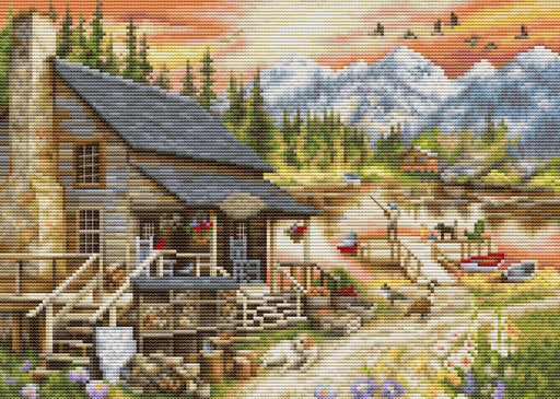 Cross Stitch Kit Luca-S - Log Cabin General Store, BU5020 Cross Stitch Kits - HobbyJobby