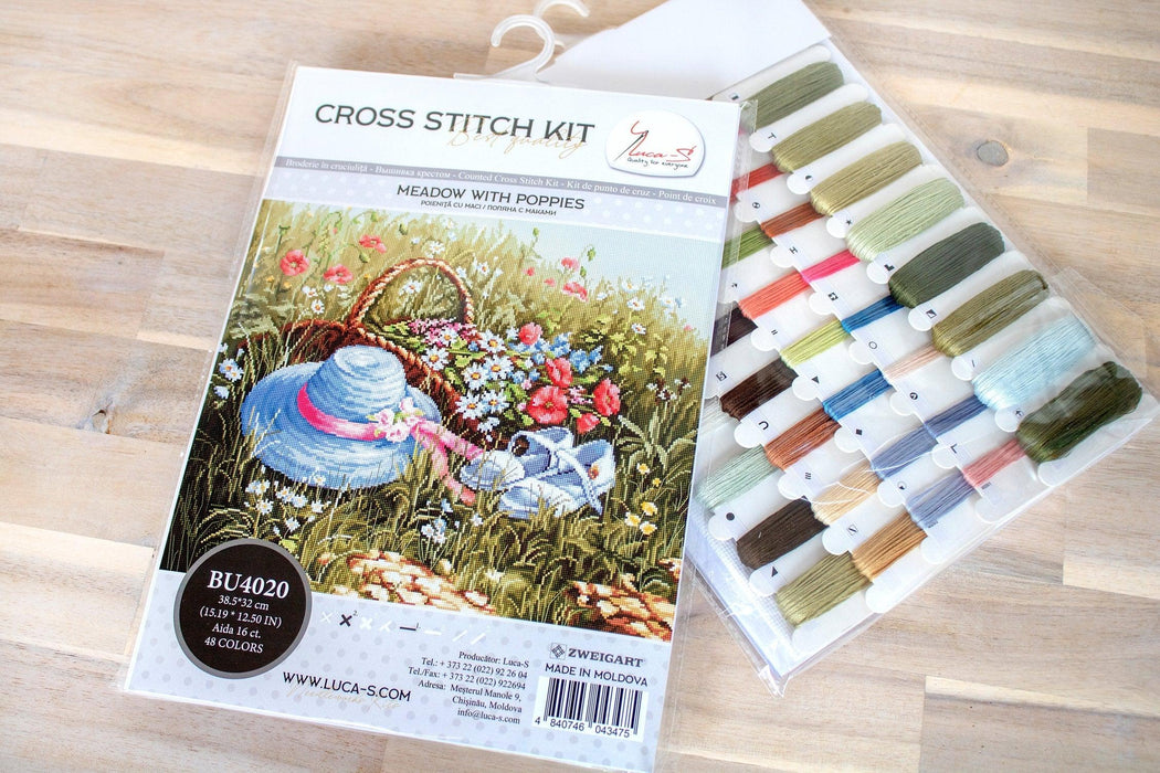 Cross Stitch Kit Luca-S - Meadow with poppies, BU4020 - HobbyJobby