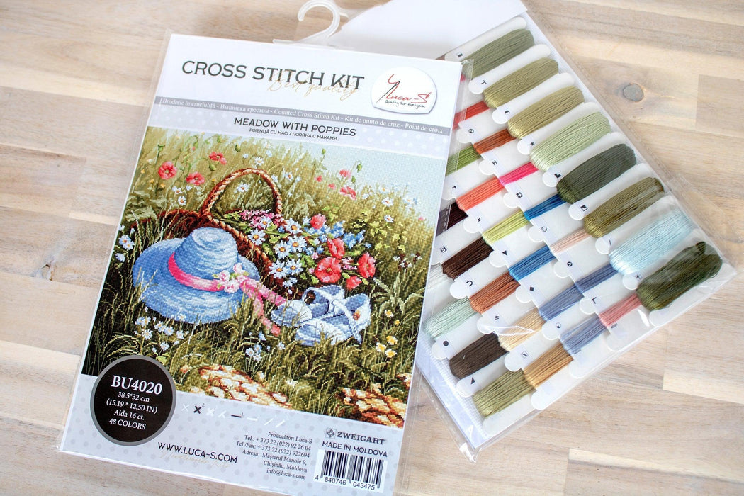 Cross Stitch Kit Luca-S - Meadow with poppies, BU4020 - HobbyJobby