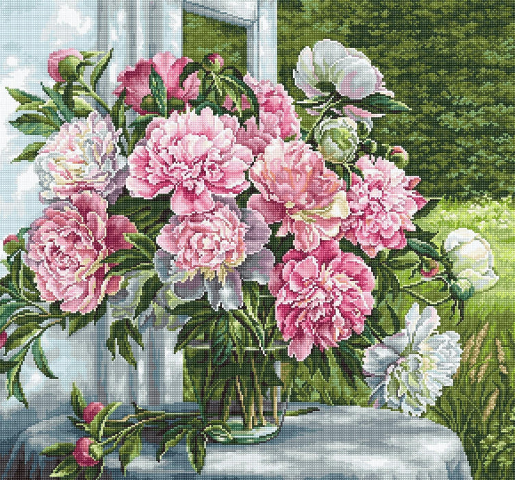 Cross Stitch Kit Luca-S - Peonies by the Window, B594 - HobbyJobby