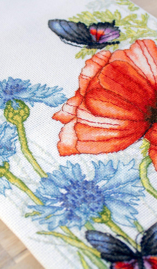 Cross Stitch Kit Luca-S - Poppies and Butterflies, BU4018 - HobbyJobby