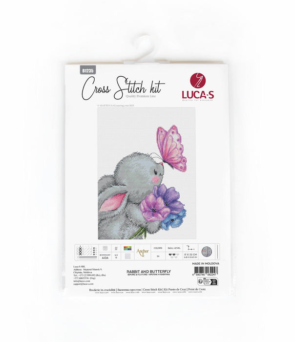 Cross Stitch Kit Luca-S - Rabbit and Butterfly, B1235 Cross Stitch Kits - HobbyJobby