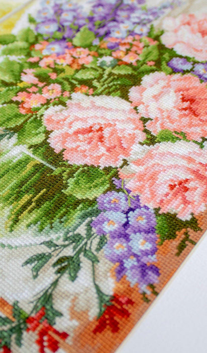 Cross Stitch Kit Luca-S - Roses and Delphiniums, BU4016 - HobbyJobby