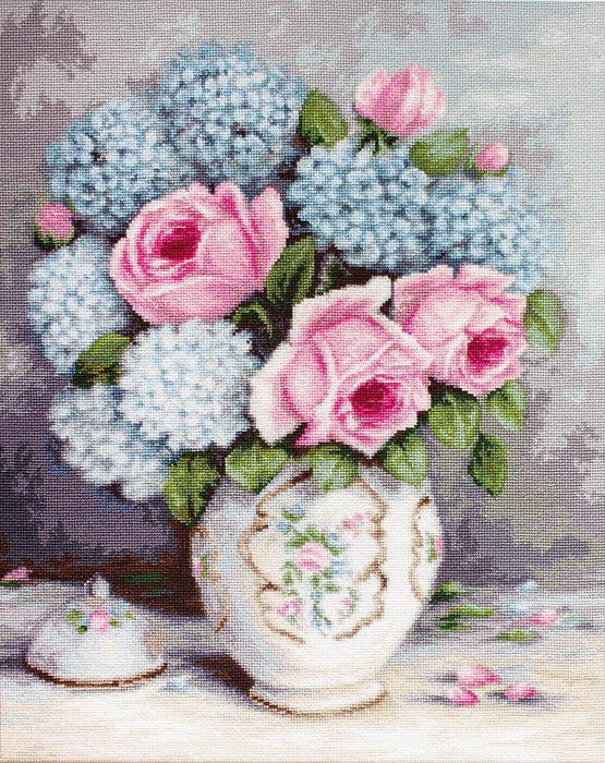 Cross Stitch Kit Luca-S - Roses & Hydrangeas - HobbyJobby