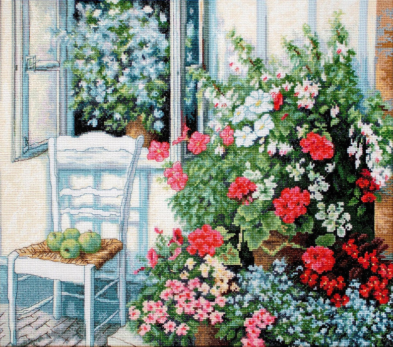 Cross Stitch Kit Luca-S - Terrace with flowers, BU4017 - HobbyJobby