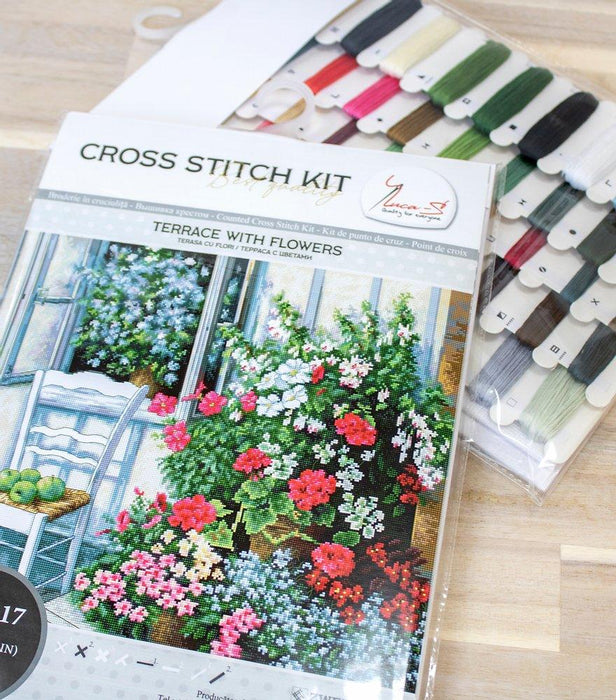 Cross Stitch Kit Luca-S - Terrace with flowers, BU4017 - HobbyJobby