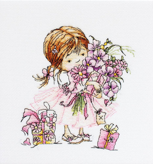 Cross Stitch Kit Luca-S - The Girl with Flowers and Gifts, B1055 - Luca-S