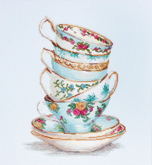 Cross Stitch Kit Luca-S - Turquoise Themed Tea Cups - HobbyJobby