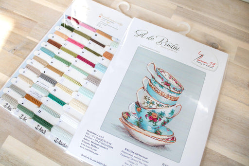 Cross Stitch Kit Luca-S - Turquoise Themed Tea Cups - HobbyJobby