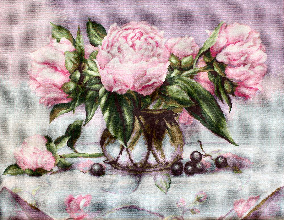 Cross Stitch Kit Luca-S - Vase with pink peonies B494 - Luca-S