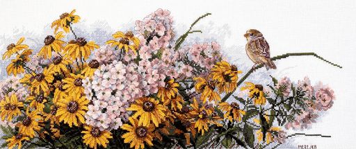 Cross Stitch Kit Merejka - Black Eyed Susans and Phlox, K-208 Cross Stitch Kits - HobbyJobby