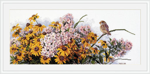 Cross Stitch Kit Merejka - Black Eyed Susans and Phlox, K-208 Cross Stitch Kits - HobbyJobby