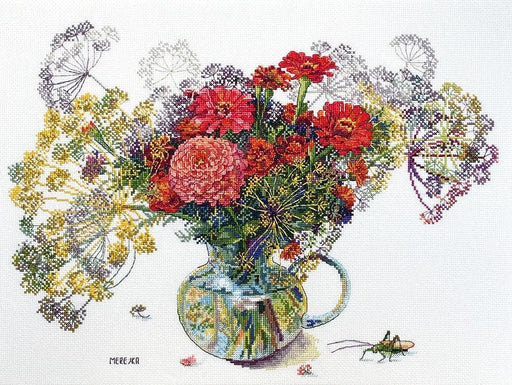 Cross Stitch Kit Merejka - Zinnia and Dill, K-210A Cross Stitch Kits - HobbyJobby