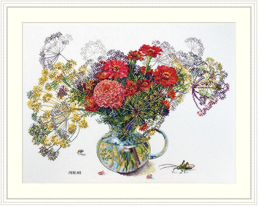 Cross Stitch Kit Merejka - Zinnia and Dill, K-210A Cross Stitch Kits - HobbyJobby