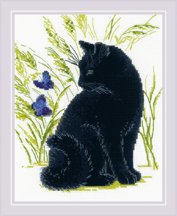 Cross Stitch Kit Riolis - Black Cat, R2001 Cross Stitch Kits - HobbyJobby