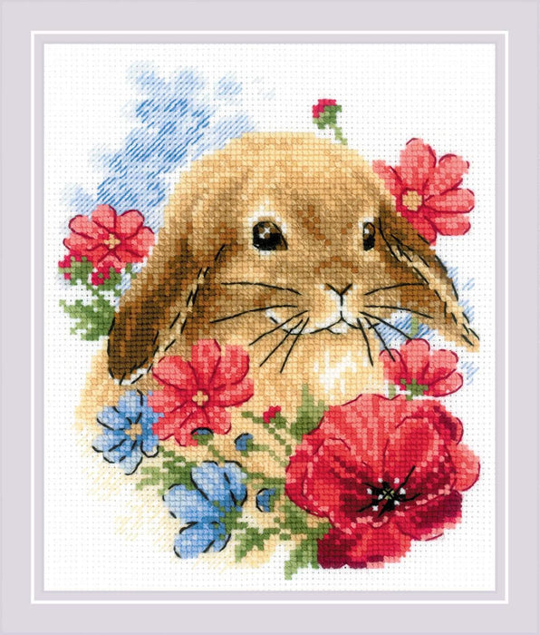 Cross Stitch Kit Riolis - Bunny in Flowers, R1986 Cross Stitch Kits - HobbyJobby