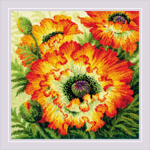 Cross Stitch Kit Riolis - Fire Poppies, R2080 Cross Stitch Kits - HobbyJobby