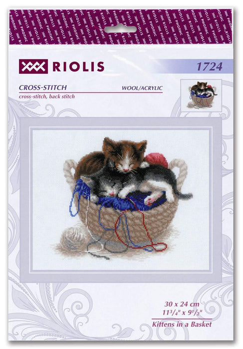 Cross Stitch Kit Riolis - Kittens in a Basket, R1724 Cross Stitch Kits - HobbyJobby