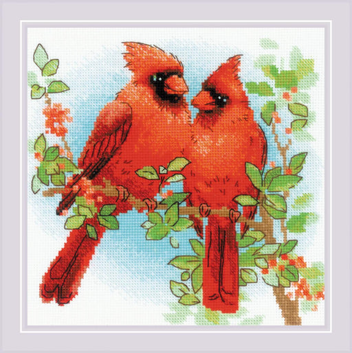 Cross Stitch Kit Riolis - Red Cardinals, R2096 Cross Stitch Kits - HobbyJobby