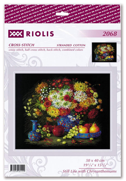 Cross Stitch Kit Riolis - Still Life with Chrysanthemums, R2068 Cross Stitch Kits - HobbyJobby