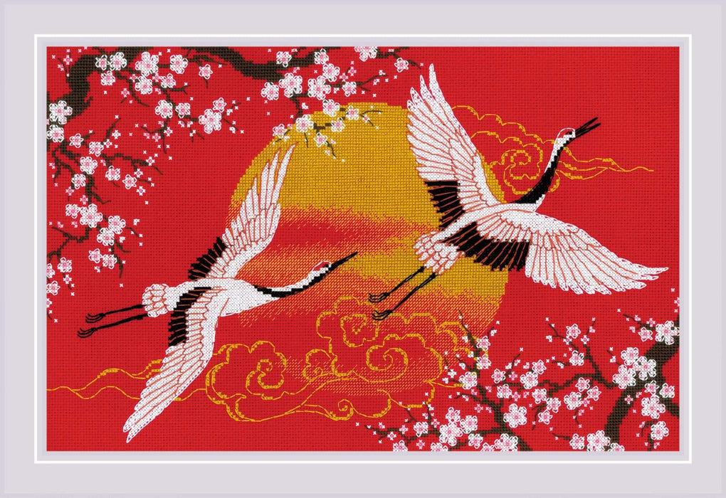 Cross Stitch Kit Riolis - Under Heaven. Cranes, 2077 Cross Stitch Kits - HobbyJobby