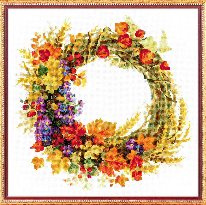 Cross Stitch Kit Riolis - Wreath with Wheat, R1537 Cross Stitch Kits - HobbyJobby