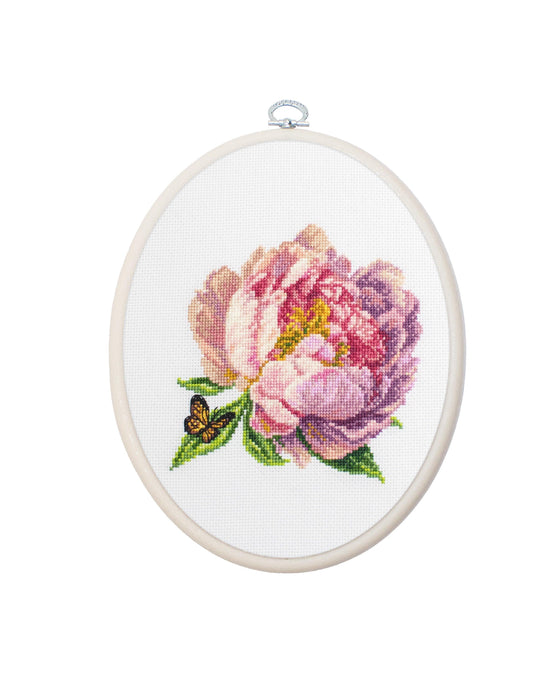 Cross Stitch Kit with Hoop Included Luca-S - BC206 ’’Rozella’’ Peony Cross Stitch Kits - HobbyJobby