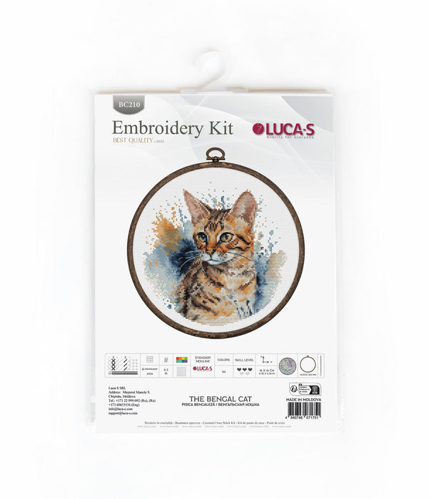 Cross Stitch Kit with Hoop Included Luca-S - BC210, The Bengal Cat Cross Stitch Kits - HobbyJobby