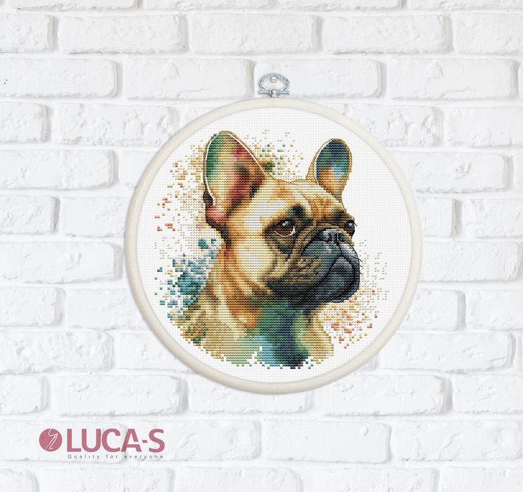 Cross Stitch Kit with Hoop Included Luca-S - The French Bulldog, BC207 Cross Stitch Kits - HobbyJobby