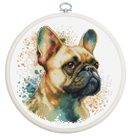 Cross Stitch Kit with Hoop Included Luca-S - The French Bulldog, BC207 Cross Stitch Kits - HobbyJobby