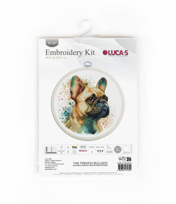 Cross Stitch Kit with Hoop Included Luca-S - The French Bulldog, BC207 Cross Stitch Kits - HobbyJobby