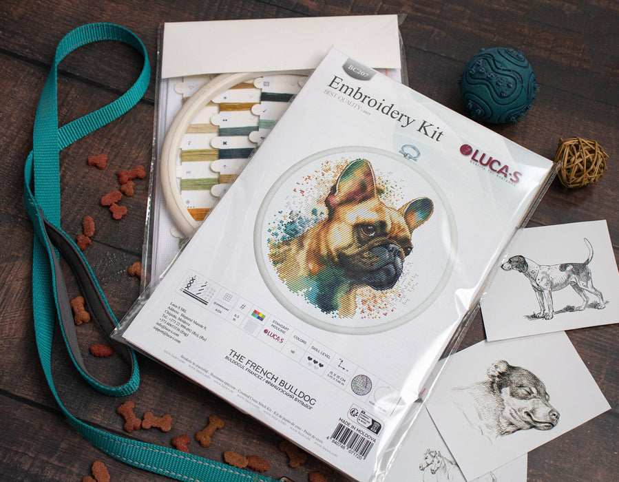 Cross Stitch Kit with Hoop Included Luca-S - The French Bulldog, BC207 Cross Stitch Kits - HobbyJobby