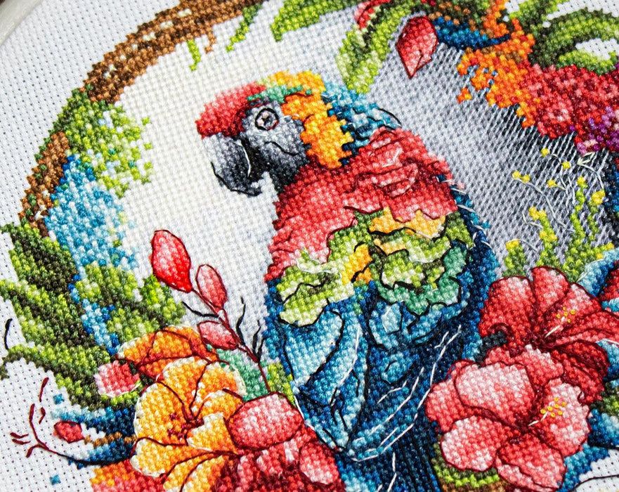 Cross Stitch Kit with Hoop Included Luca-S - The Tropical Parrot, BC201 Cross Stitch Kits - HobbyJobby