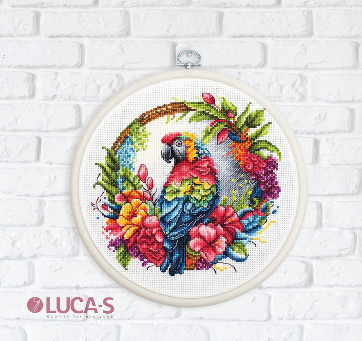 Cross Stitch Kit with Hoop Included Luca-S - The Tropical Parrot, BC201 Cross Stitch Kits - HobbyJobby