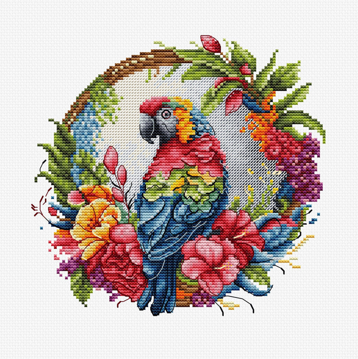 Cross Stitch Kit with Hoop Included Luca-S - The Tropical Parrot, BC201 Cross Stitch Kits - HobbyJobby