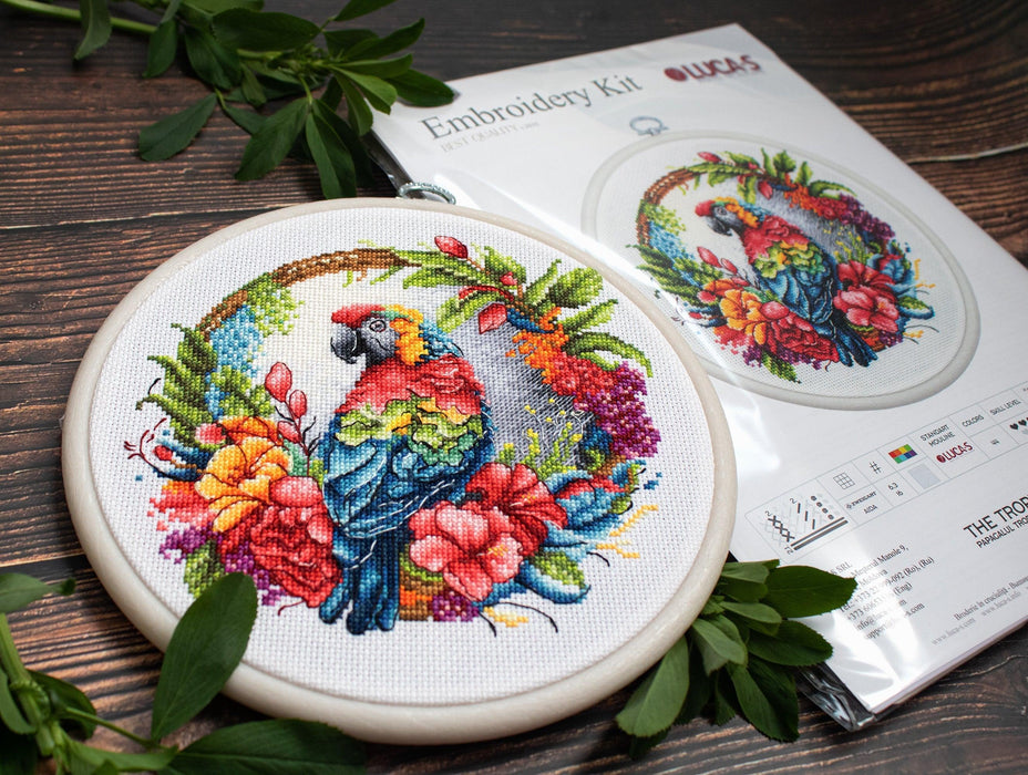 Cross Stitch Kit with Hoop Included Luca-S - The Tropical Parrot, BC201 Cross Stitch Kits - HobbyJobby