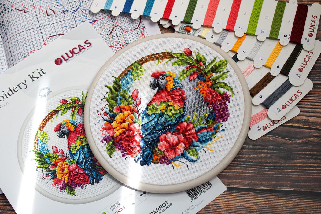 Cross Stitch Kit with Hoop Included Luca-S - The Tropical Parrot, BC201 Cross Stitch Kits - HobbyJobby