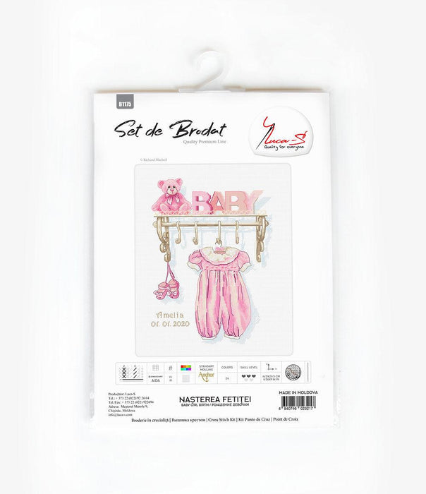 Cross Stitch Luca-S - Baby girl birth, B1175 - HobbyJobby