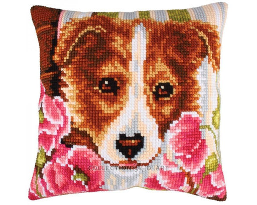 Cushion Kit RTO - Dog and pink poppies Cushion Kits - HobbyJobby