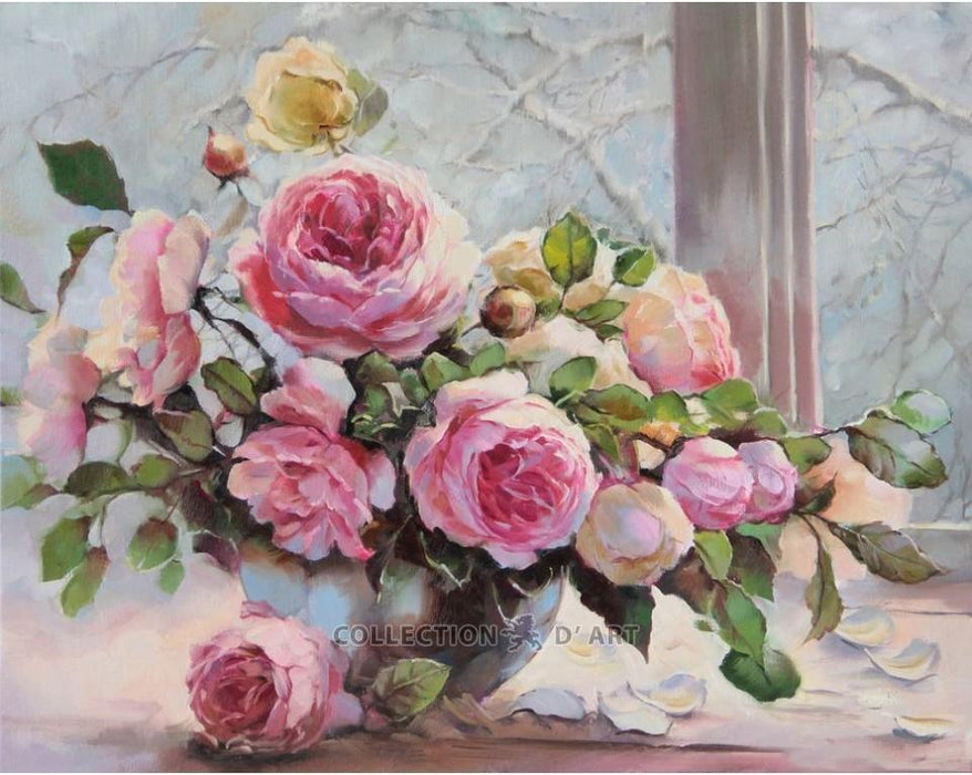 Diamond Embroidery Painting RTO - Roses on the winter window-sill DIAMOND PAINTING KIT - HobbyJobby