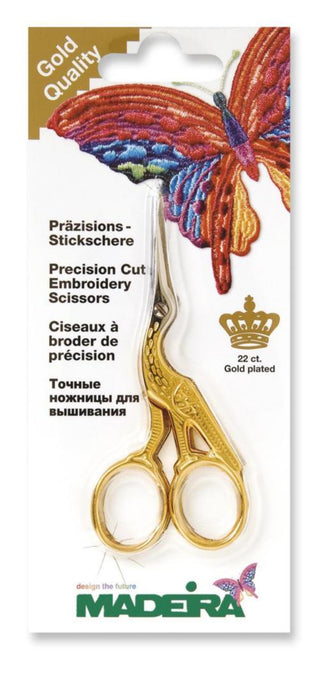 Gold Plated Straight Stork Scissors - Madeira Scissors - HobbyJobby