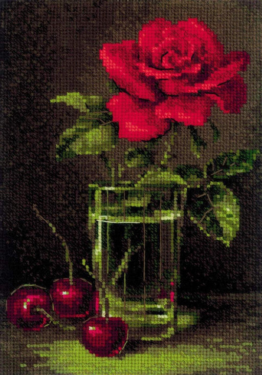 Riolis Cross Stitch Kit - Rose and Sweet Cherry Cross Stitch Kits - HobbyJobby